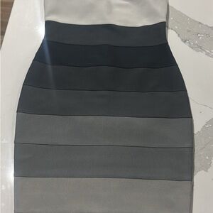bebe Strapless Colorblock Bandage Dress in Black, Gray and White